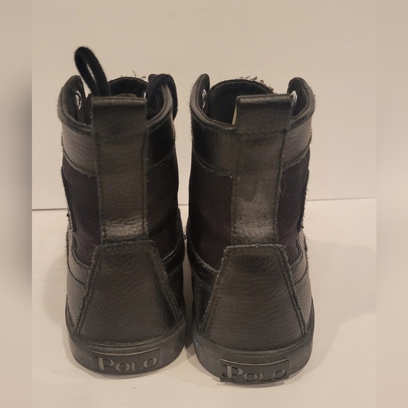 Polo Ralph Lauren high top classic black leather sneakers. Size: 2 Kids - Picture 3 of 7